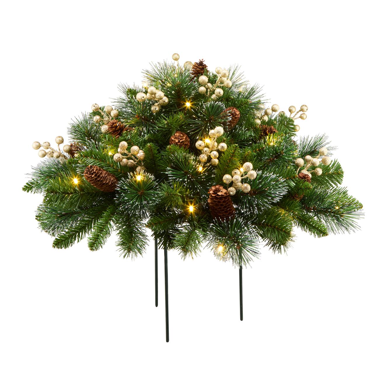 18" Crestwood® Gold Berries & Spruce LED Urn Filler